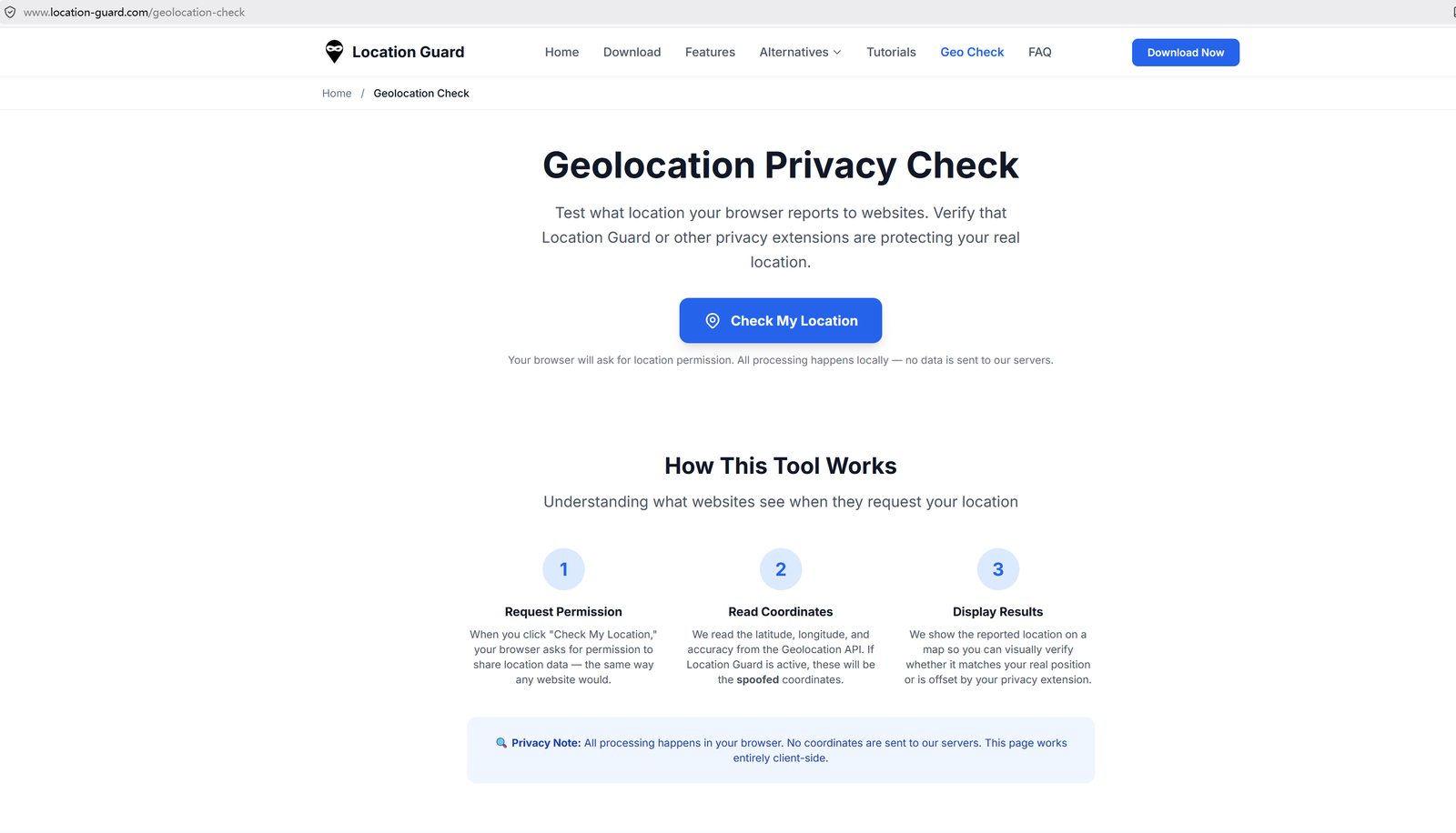 My Location page with Check My Location button