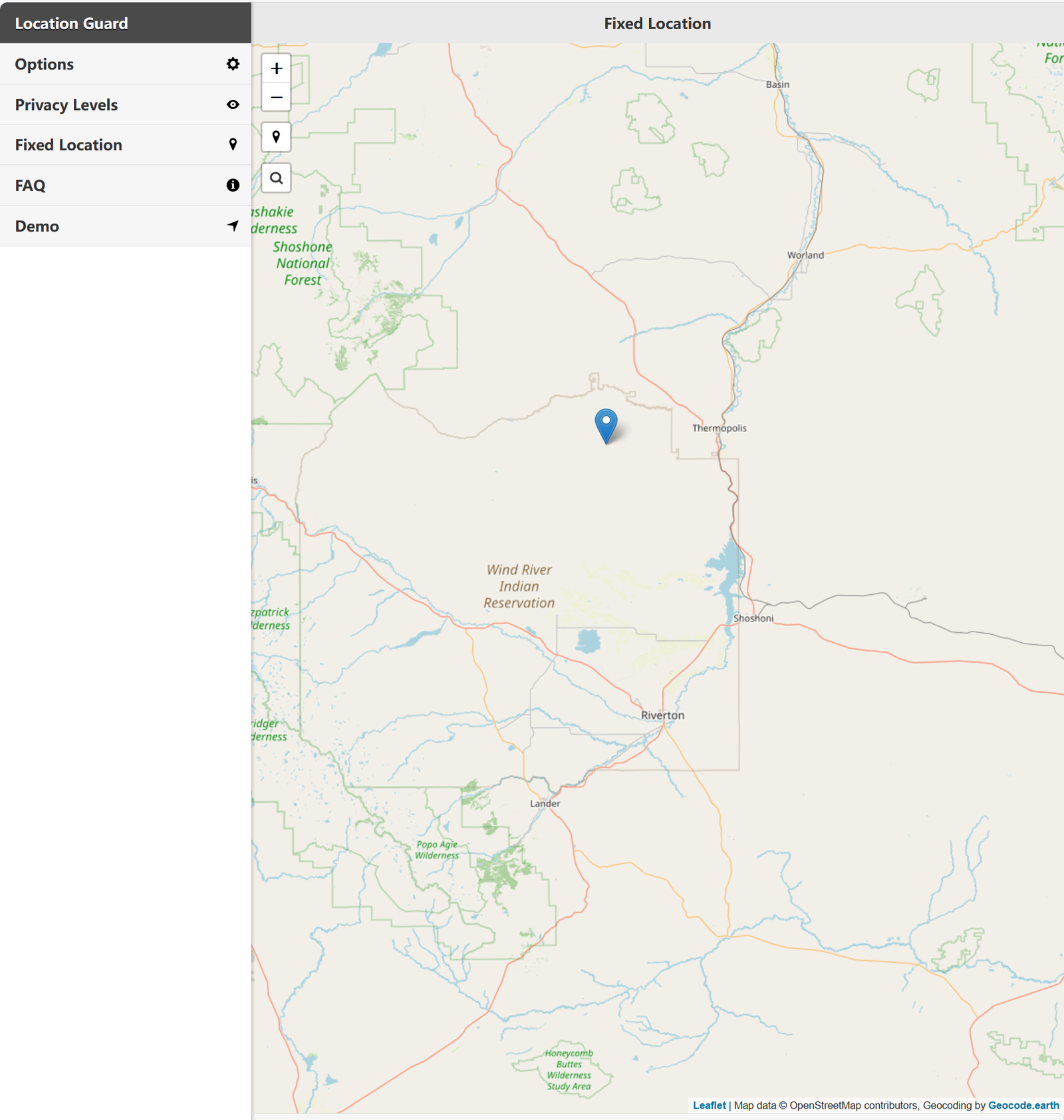 Location Guard fixed location map setting