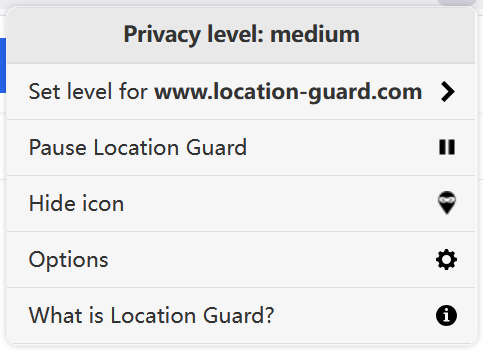 Location Guard popup showing medium privacy level